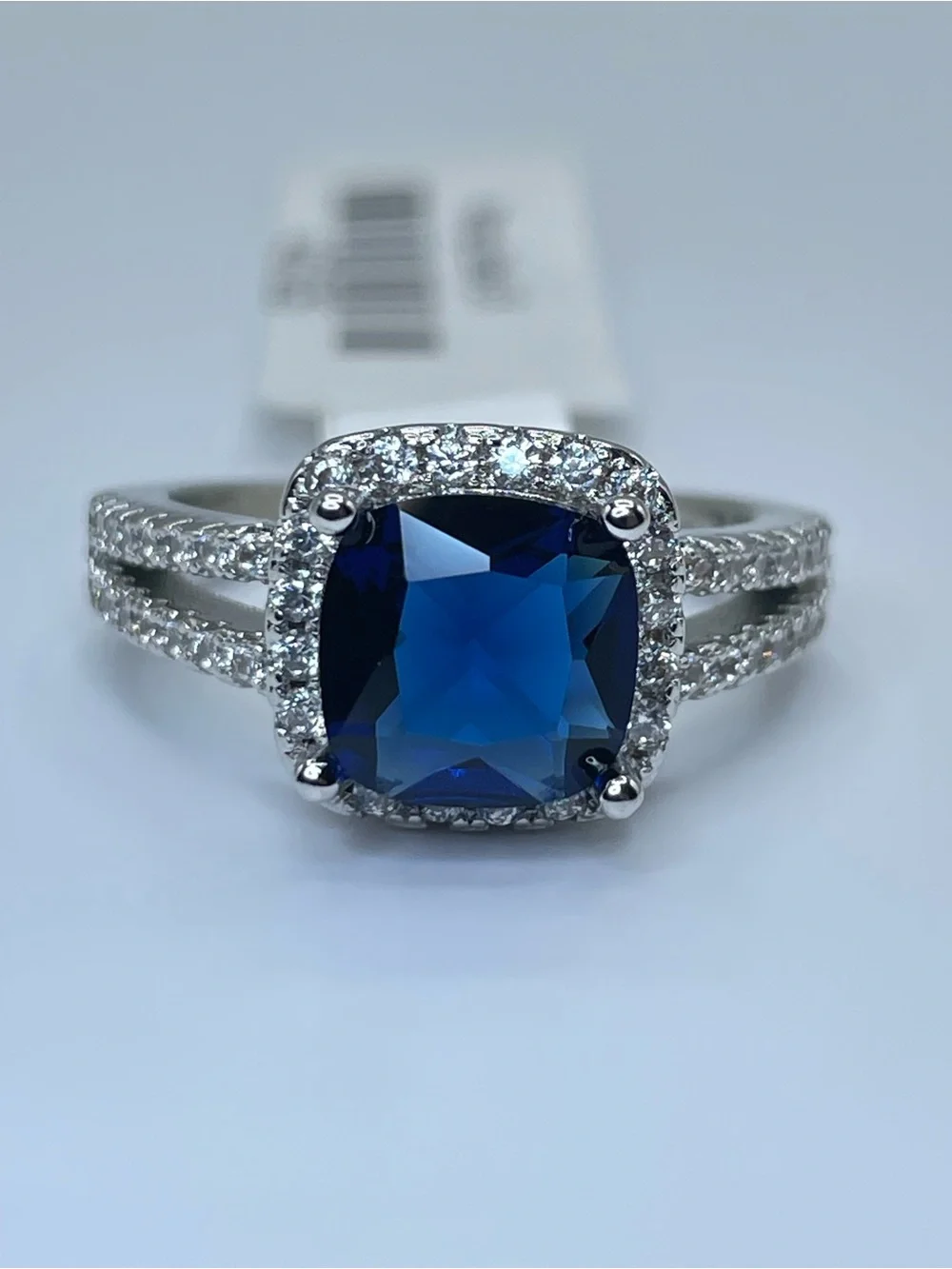 Swarovski Crystal Elements Sapphire Blue Halo Art Deco Ring Sz 5.5